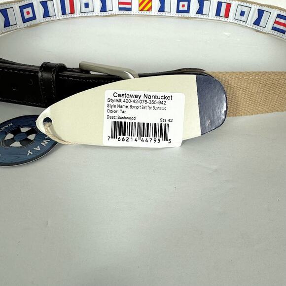 NWT- Castaway Nantucket Men's Bowsprit Belt Embroidered Bushwood Tan SZ 42 - Picture 2 of 8